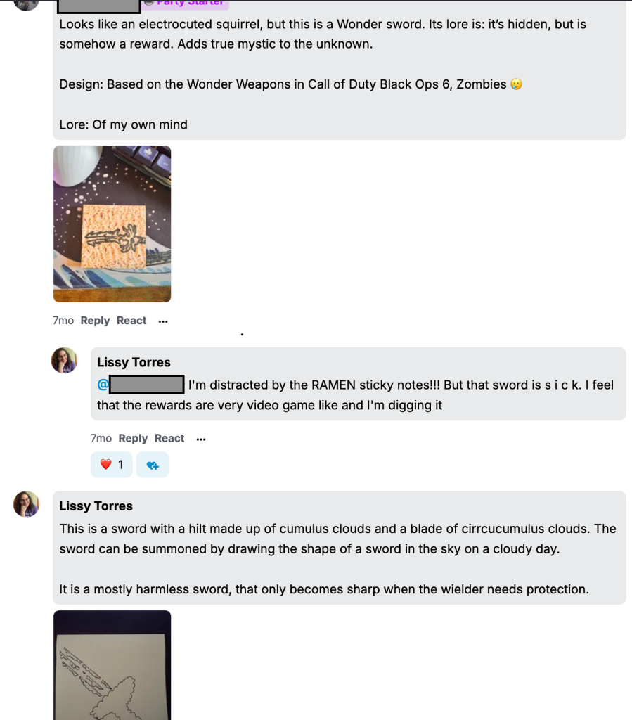 A screenshot of some of the fantasy swords drawn by the community