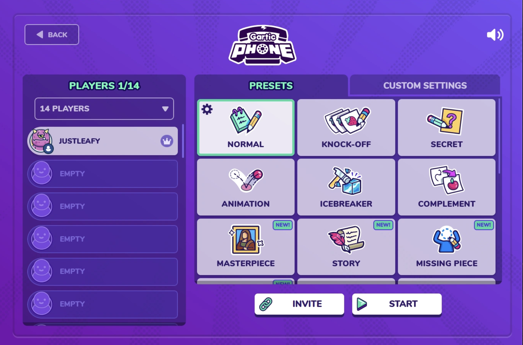 A screenshot of Gartic Phone's lobby room